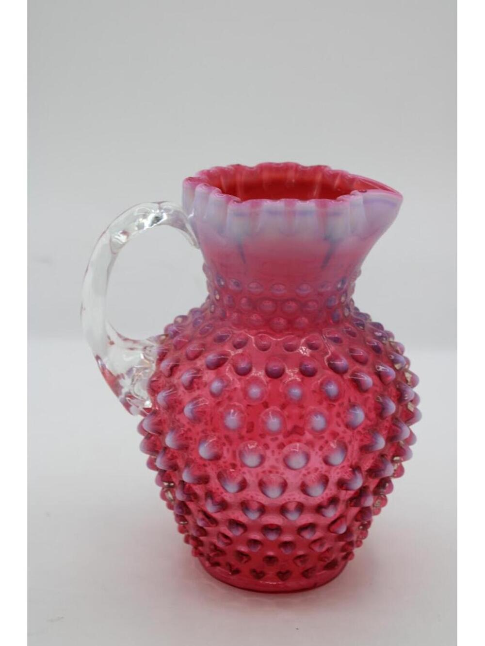 Vintage Fenton Glass Cranberry Opalescent Hobnail 6" Glass Pitcher